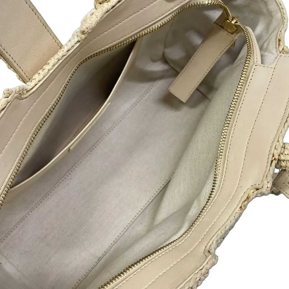 Saint Laurent PARIS Baby Downtown Cavas Handbag 436834 Beige Cream Raffia - Picture 7 of 15